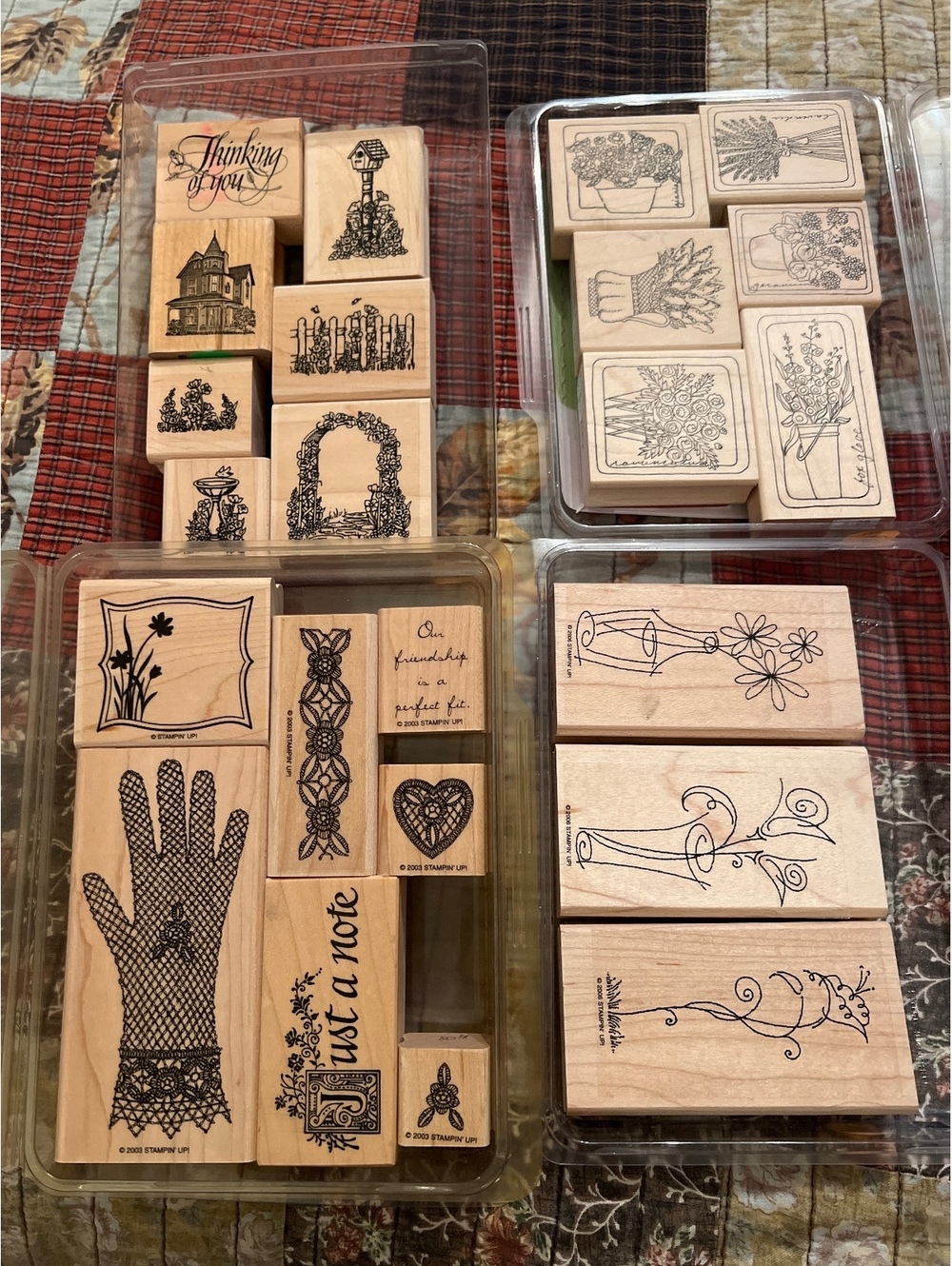 Vintage Style Wooden Rubber Stamp Set with Floral and Decorative Designs